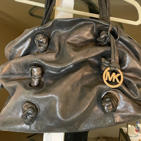 Michael Kors gunmetal metallic dome tote with knotted handles. - Picture 2 of 3